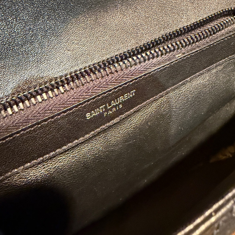 Saint Laurent “College” Large Matelassé Chevron YSL Leather Bag – Black-on-Black - Picture 6 of 14